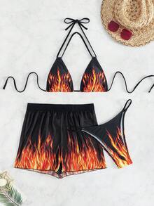 Bộ Bikini Nữ 3 Mảnh In Hình Định Vị Đi Biển Mùa Hè - Nhiều màu - Xem 2