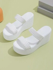 Women Fashionable Thick-Soled Sandals With Two Straps, Loose Fit, Wedge Heels For Outdoor Wear