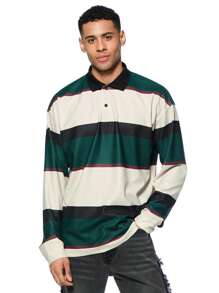 Forever 21 Men Vintage Colorblock Striped Loose Long Sleeve Polo Shirt - Multicolor - View 1
