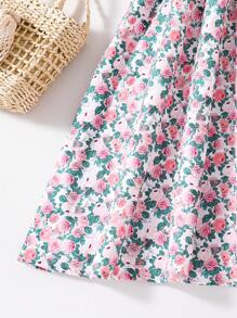 Tween Girl Ditsy Floral Print Puff Sleeve Peter Pan Collar Princess Style Dress