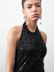 Maija Women's Fashion Shiny Halter Backless Dress For Summer - Black - View 6