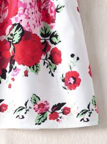 SHEIN 女孩印花荷葉袖繫腰帶連衣裙 - 白色 - 查看 4