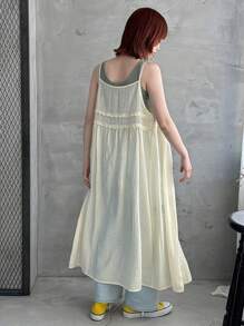 FRIFUL Women Thin And Transparent Long Tank Top With A Designer Touch - Beige - View 5