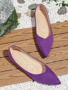 Women Blue Suede Flat Shoes With Low Vamp, Soft Sole, Pointed Toe, Suitable For Four Seasons, Work, Commuting, And Office - Purple - View 2