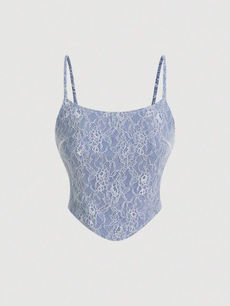 Denim & Lace Cropped Cami Top, Summer