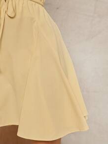 Hauture Buttery Yellow Self Tie Front Woven Plunging Neck Open Back With Bow Halter Dress