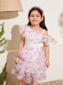 SHEIN Frühling/Sommer Neue süße Urlaub Ditsy Floral Muster Rüschen-Camisole-Top und Rock Set für Kleine Mädchen - Verschiedenfarbig - Übersicht 1