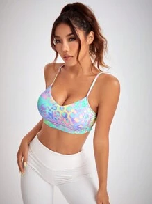 SHEIN Sovereign Charm Women Shock Color Leopard Print Round Neck Wireless Shockproof Comfortable Sports Bra - Multicolor - View 2