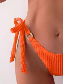 SHEIN Swim Damen Urlaub Bikini Set in einem einfarbigen Design, Ring Detail, Halter Neck, einfach und modisch. Badeanzug für den Sommer am Strand - Orange - Übersicht 3