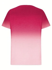 SHEIN LUNE 女性簡約字母印花圓領短袖夏季T恤 - 粉色 - 查看 2