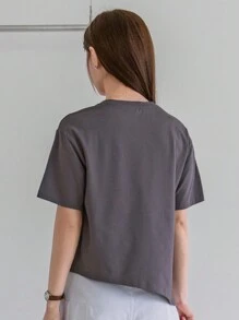 Dazy-Less Solid Color Round Neck Short Sleeve T-Shirt With Asymmetrical Hem