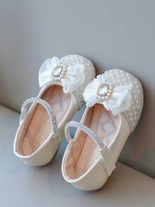 新款夏季公主風珍珠鑲嵌水鑽平底女童鞋，防滑柔軟鞋底兒童鞋1對