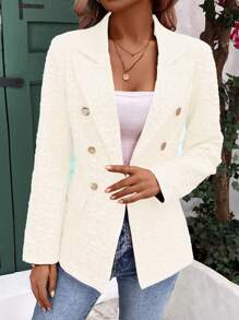 SHEIN Clasi Veste de costume quotidienne élégante à double boutonnage à col en revers pour femmes à manches longues pour la saison printemps/automne - Nude - Voir 1