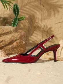 On feet& in love Women's Fashionable Elegant Pointed Toe Slingback Thick High Heel Pumps, Suitable To Pair With Dresses