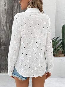 SHEIN LUNE Women Eyelet Embroidery Button Up Vacation Shirt - White - View 2