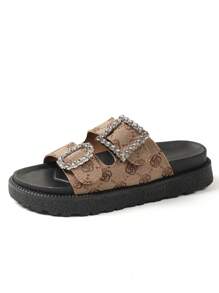 Dép đế bệt hở mũi Chunky trang trí bằng kim cương giả - màu nâu - Xem 6