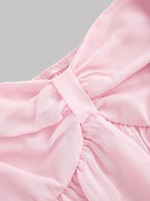 SHEIN MOD Plus Size Light Pink Ruffled Trim Hang Neck Ribbon Cute And Soft Summer Vacation Style Blouse - Baby Pink - View 4