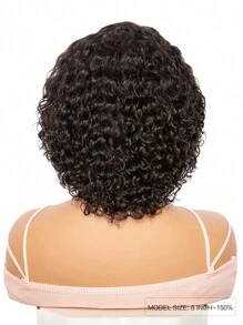 Transparent Lace Water Wave C-Part Side Part Pixie Cut Human Hair Wigs Short Curly Natural Black Color Lace Frontal Wig Pre Plucked For - Natural Black - View 5