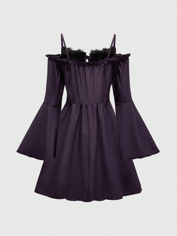 Our Hippie Elegant Lace Trimmed Flare Sleeve Spaghetti Strap Dress With  Color Block Design, Spring/Summer is such a vibe - ROMWE