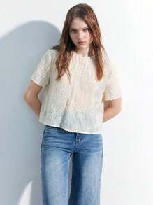 Maija 女士花卉印花宽松短袖圆领上衣，夏季