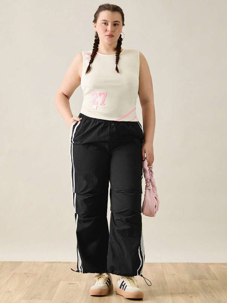 Plus Size Lace Contrast Color Comfortable Summer Cargo Pants