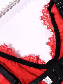 Reggiseno con ferretto sexy taglie forti in pizzo con schiena scoperta - Rosso - Visualizzare 5