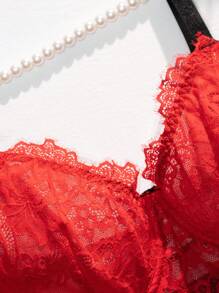 Reggiseno con ferretto sexy taglie forti in pizzo con schiena scoperta - Rosso - Visualizzare 3