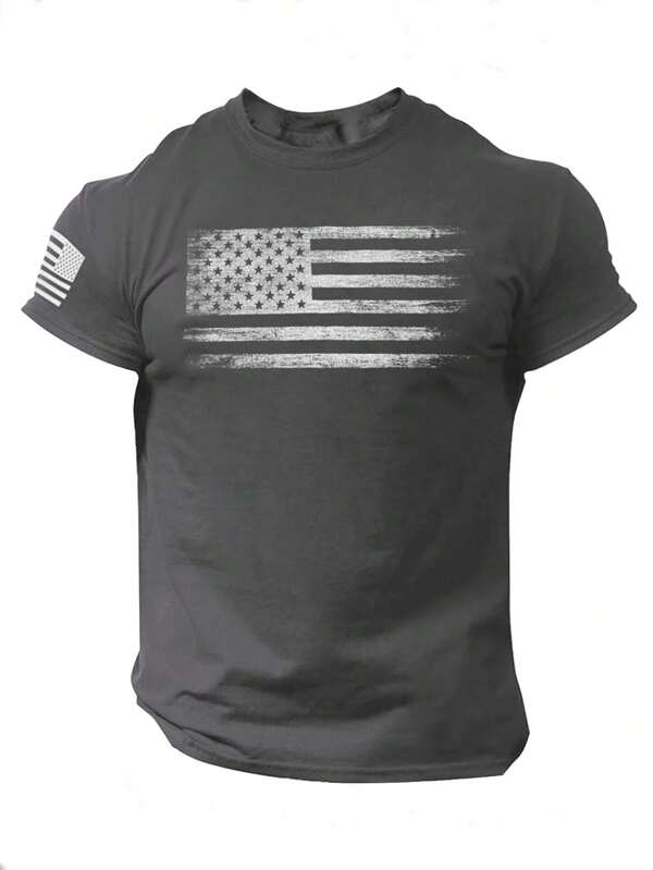 Manfinity Dauomo Men's Plus Size American Flag Printed T-Shirt, 4th Of July