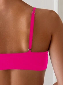 SHEIN Swim 女士假日纯色扭纹休闲舒适比基尼上衣，夏日海滩度假 - 玫紅色 - 查看 5