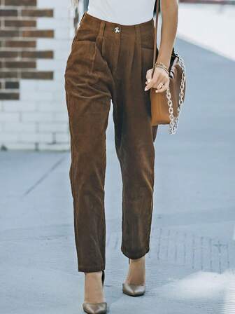 Women's Maillard Color Corduroy Pocket High Waist Casual Straight Leg Pants