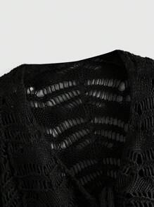 ROMWE Fairycore Cárdigan crop unicolor con abertura con cordón delantero