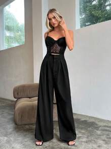 Aloruh Pantalones para mujer unicolor con pierna recta, para uso diario y casual