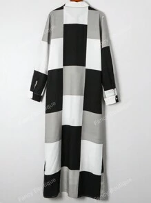 Vestido largo con botones, de manga larga y con bloques de color, cuello con solapa, para mujer. Camisa casual de mujer de manga larga dividida, con cuello, ajuste regular, de múltiples colores, para uso diario casual en primavera/otoño