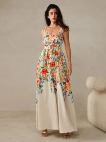 Anewsta Damen florales Kleid mit Taillenzug trägerlos für romantischen Urlaub Maxi Damen Outfit