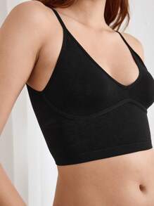 Ocili Ocili Top básico negro sólido extremadamente elástico sin costuras y sin relleno, cómodo y amigable con la piel