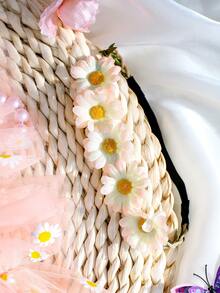 新生嬰兒女寶攝影服裝,向日葵和雛菊網眼仙女裙連肚兜+手工頭箍套裝 - 粉色 - 查看 5