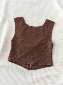 Soleia WYWH女款假期棕色甜心領紋理面料T恤，褶裥開衩棕色T-shirt - 棕色 - 查看 2