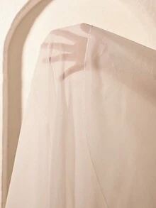 SHEIN Swim Curve 大尺碼夏季海灘透明純色前繫帶和服 - 白色 - 查看 7