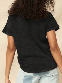 INAWLY 夏季休閑沙漠牛仔字母印花短袖T恤