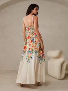 Anewsta Damen florales Kleid mit Taillenzug trägerlos für romantischen Urlaub Maxi Damen Outfit