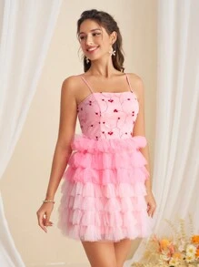 SHEIN Belle Women Gradient Color Cocktail Party Dress With Layered Dress