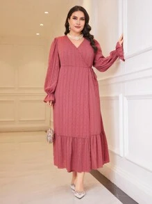 Modelyn Robe longue décontractée à encolure cache-cœur et évasée pour femmes grandes tailles, simple et chic. Vêtements arabes, robes de soirée longues - Rouge - Voir 7