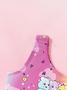 SHEIN X Care Bears 年轻女孩针织卡通渐变印花单肩比基尼套装三件套夏季海滩 - 彩色 - 查看 3