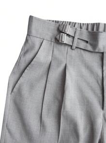 Manfinity Mode 男士實色褶插口袋休閒日常通勤長褲 - 淺灰色 - 查看 5