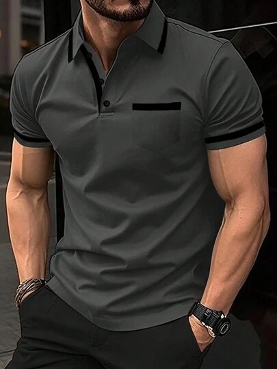 Manfinity Mode Camisa de polo de verano para hombres con mangas cortas y bloques de color para ocasiones casuales o de trabajo