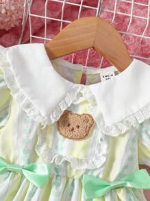 Baby Girl Peter Pan Collar Puff Sleeve Cute Printed Dress - Yellow - View 3