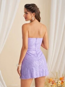 SHEIN BAE Summer Sparkling Strapless Mini Cocktail Party Dress - Purple - View 2