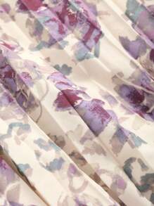 DAZY 方形领口无袖束腰百褶紧身连衣裙花卉太阳裙 - 紫色 - 查看 7