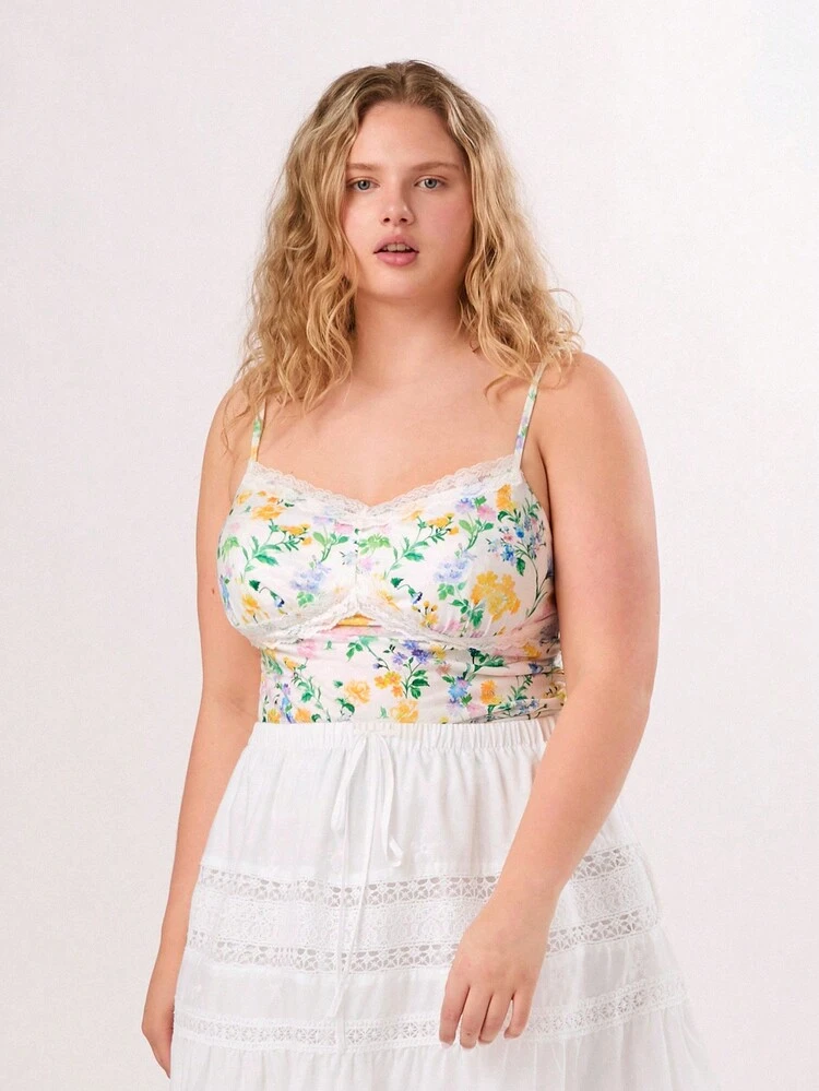 Summer Plus Size Floral Pattern Vacation Women Camisole Top