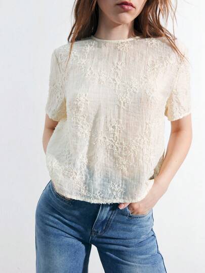 Maija 女士花卉印花宽松短袖圆领上衣，夏季